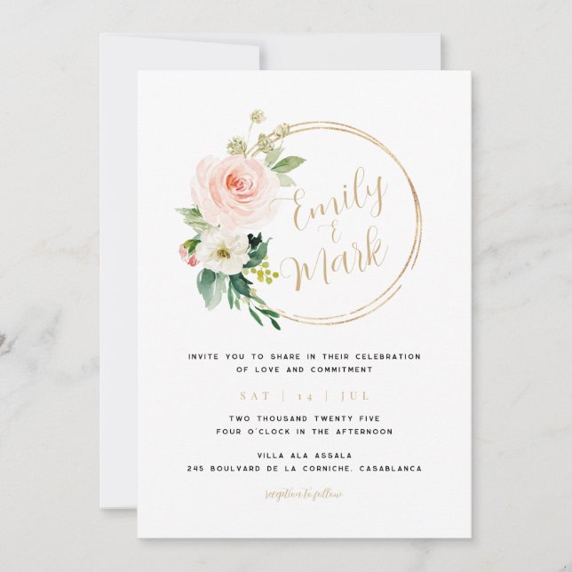 Boho Blush Florals Wedding Invitation (Front)