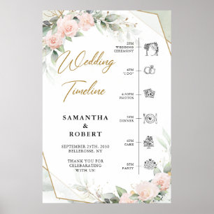 Boho blush flowers eucalyptus wedding Timeline Poster