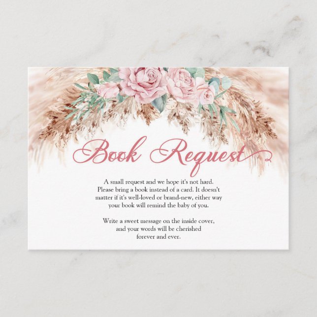 Boho Blush flowers pampas greenery book request Enclosure Card (Front)