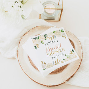 Boho Blush Gold Floral Bridal Shower Wedding Napkin