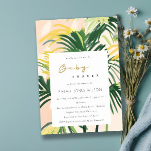 Boho Blush Green Tropical Palm Beach Baby Shower Invitation