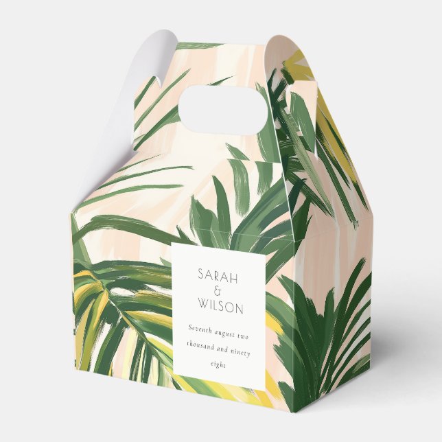 Boho Blush Green Tropical Palm Beach Wedding Favour Box (Front Side)