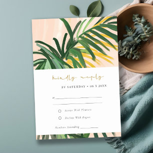 Boho Blush Green Tropical Palm Beach Wedding RSVP Card