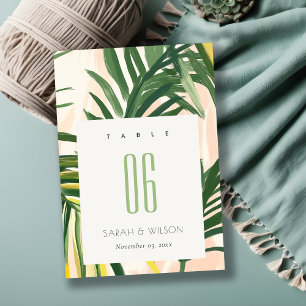 Boho Blush Green Tropical Palm Beach Wedding Table Number