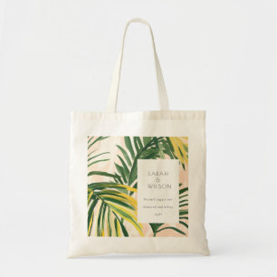 Boho Blush Green Tropical Palm Beach Wedding Tote Bag