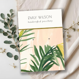 Boho Blush Green Tropical Palm Leaves 2 Earring Business Card