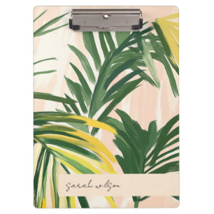 Boho Blush Green Tropical Palm Leaves Beach Clipboard
