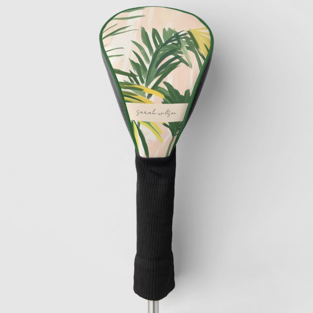 Boho Blush Green Tropical Palm Leaves Beach Golf Head Cover (Front)