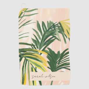 Boho Blush Green Tropical Palm Leaves Beach Golf Towel