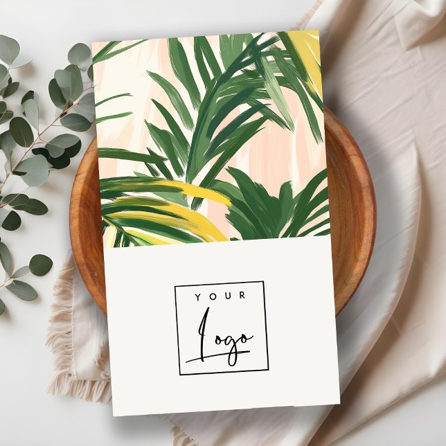 Boho Blush Green Tropical Palm Leaves Beach Logo Business Card (Creator Uploaded)