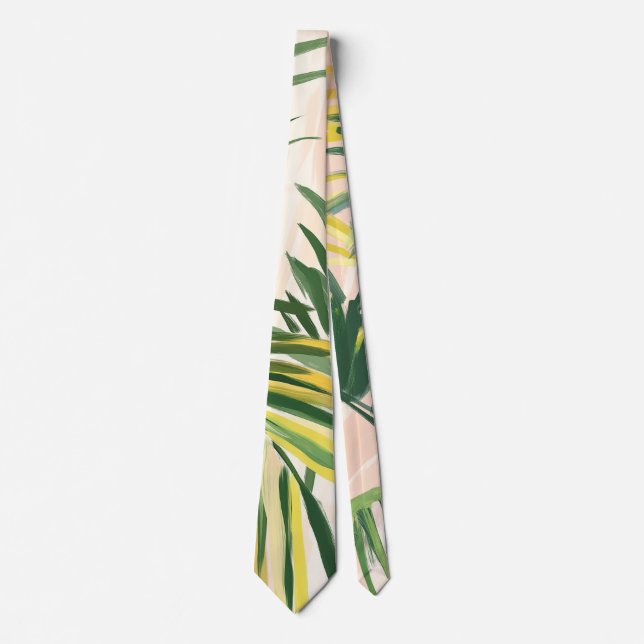 Boho Blush Green Tropical Palm Leaves Beach  Tie (Front)