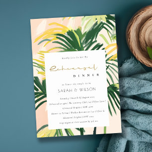 Boho Blush Green Tropical Palm Rehearsal Dinner Invitation