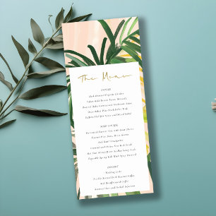 Boho Blush Green Tropical Palm Wedding Menu Card