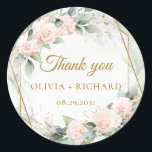 Boho blush greenery and gold frame wedding sticker<br><div class="desc">Boho blush pink roses greenery and gold frame floral classic round sticker monogram Popular now boho design, inspired by the eternal roses - peonies - the symbol of love, lush flower garden of blush and dusty pink roses peonies, woven in fresh eucalyptus greenery and woven around the fax gold oval...</div>