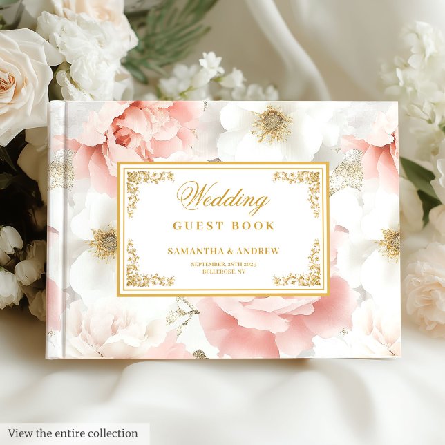 Boho Blush Ivory Gold Floral Wedding Guest Book (Boho Blush Ivory Gold Floral Wedding Guest Book

)