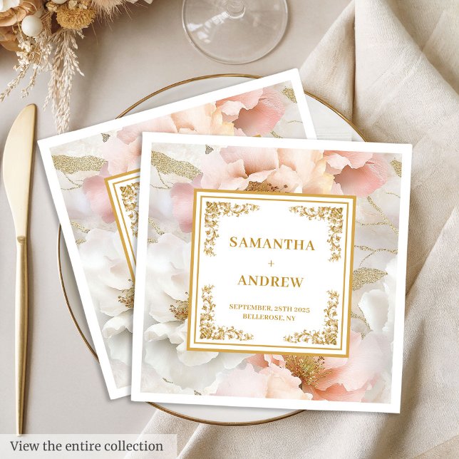 Boho blush ivory gold floral wedding paper napkins (Boho blush ivory gold floral wedding paper napkins)