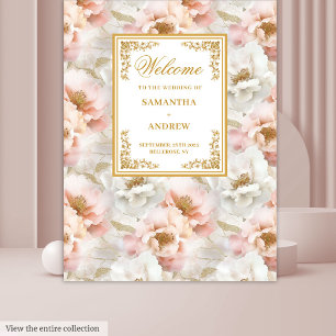 Boho blush ivory gold floral wedding tapestry