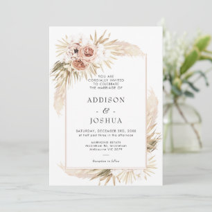 Boho Blush Natural Tones Floral Wedding Invitation