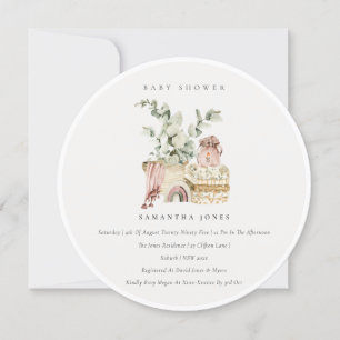 Boho Blush Nursery Foliage Girl Baby Shower Invite