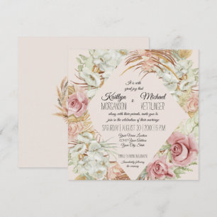 BOHO Blush Orchid Floral Pampas Grass Palm Foliage Invitation