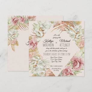 BOHO Blush Orchid Floral Pampas Grass Palm Foliage Invitation
