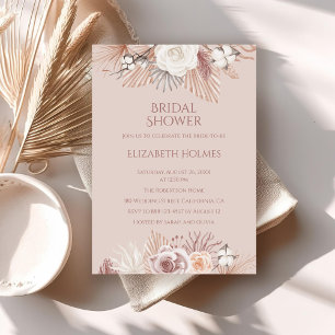 Boho Blush Pampas Grass and Dried Flowers Invitation