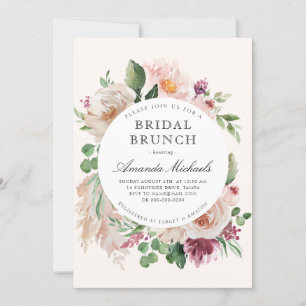 Boho Blush Pampas Grass Beige Floral Bridal Shower Invitation