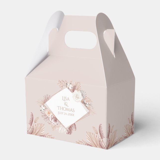 Boho Blush Pampas Grass Wedding Favour Box (Front Side)