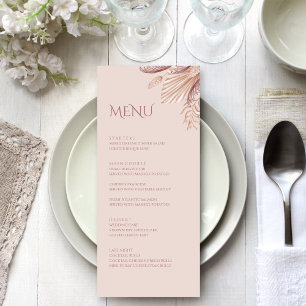 Boho Blush Pampas Grass Wedding Menu Card