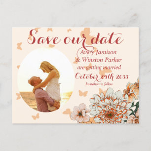 Boho Blush Photo Buttery Floral Save the Date Anno Announcement Postcard