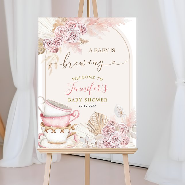 Boho Blush Pink A Baby is Brewing Welcome Sign (Creator Uploaded)