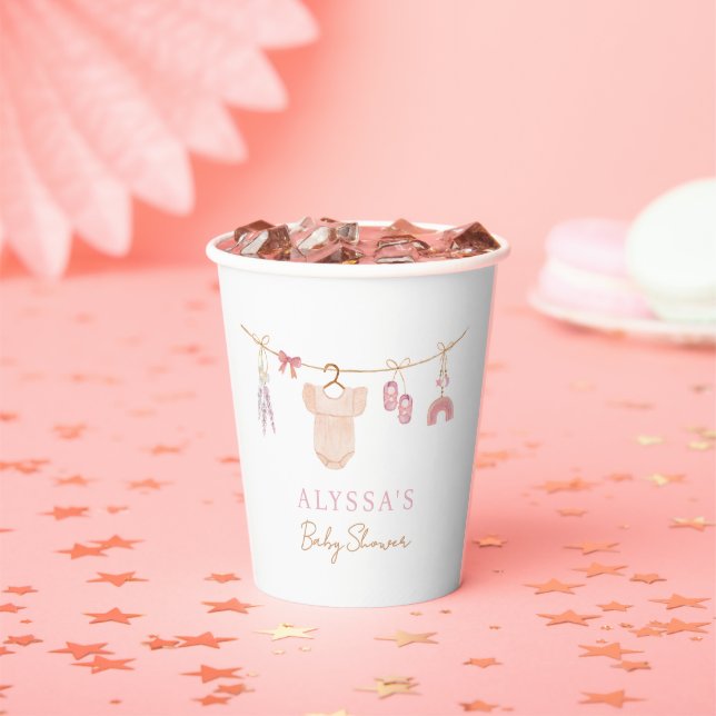 Boho Blush Pink Baby Clothes Girl Baby Shower Paper Cups (Insitu)