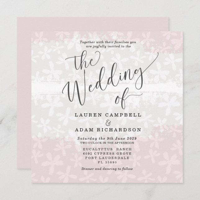 Boho Blush Pink & Beige Floral Wedding Invitation (Front/Back)