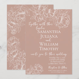 Boho Blush Pink Botanical Floral Modern Wedding Invitation