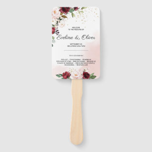 Boho blush pink burgundy floral modern wedding hand fan