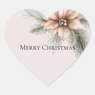 Boho Blush Pink Christmas Floral  Heart Sticker