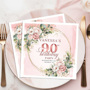 Boho Blush Pink Floral 90th Birthday Celebration Napkin