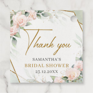 Boho blush pink floral and gold frame eucalyptus favour tags