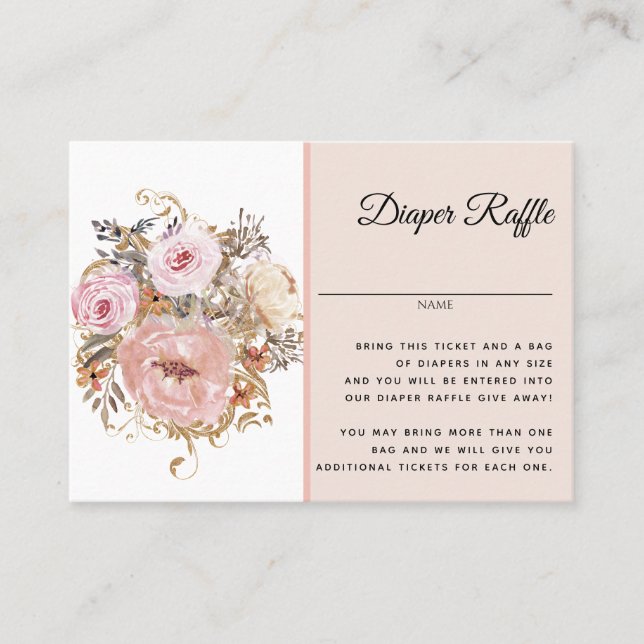 BOHO Blush Pink Floral Baby Shower Diaper Raffle Business Card (Front)