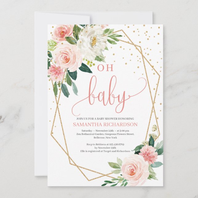 Boho Blush Pink Floral Baby Shower Invitation (Front)
