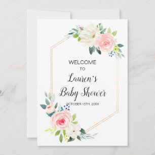 Boho blush pink floral baby shower welcome invitation