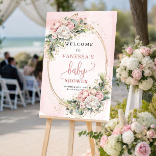 Boho Blush Pink Floral Baby Shower Welcome Sign