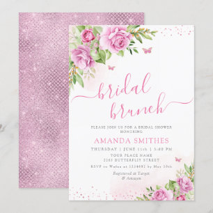 Boho Blush Pink Floral Bridal Brunch Bridal Shower Invitation