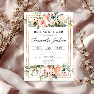 Boho Blush Pink Floral Bridal Shower Invitaiton Invitation
