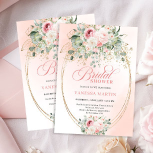 Boho Blush Pink Floral Bridal Shower Invitation