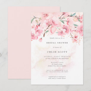 Boho Blush Pink Floral Bridal Shower Invitation