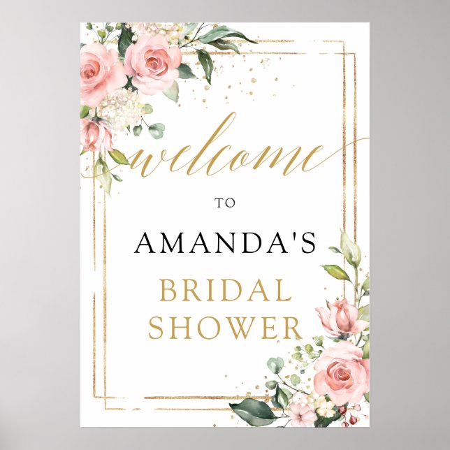 Boho blush pink floral bridal shower welcome sign (Front)