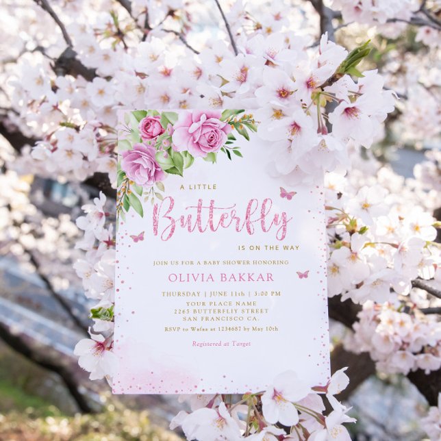 Boho Blush Pink Floral Butterfly Girl Baby Shower Invitation (Creator Uploaded)
