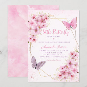 Boho Blush Pink Floral Butterfly Girl Baby Shower Invitation