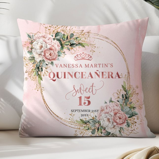 Boho Blush Pink Floral Eucalyptus Best Gift Quince Cushion (Blush Pink Floral Eucalyptus Best Gift Quince Pillow)